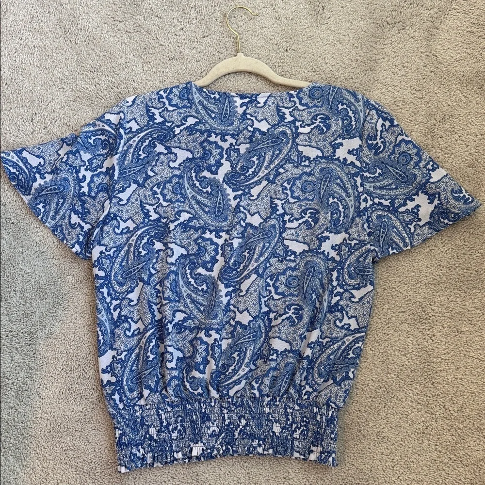 Michael Kors Blue Paisley V-Neck Blouse Size M